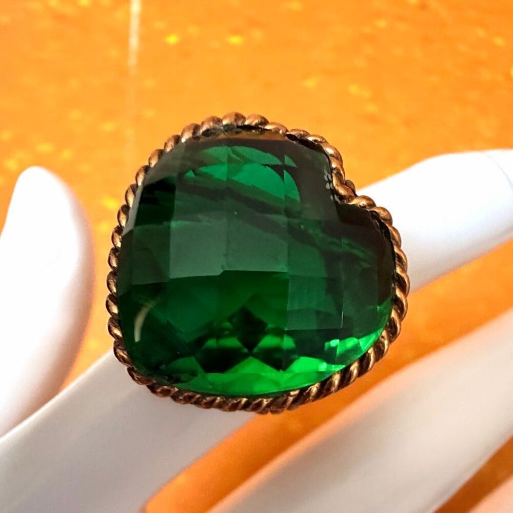 Sajen Green Heart Statement Ring Gold Plated